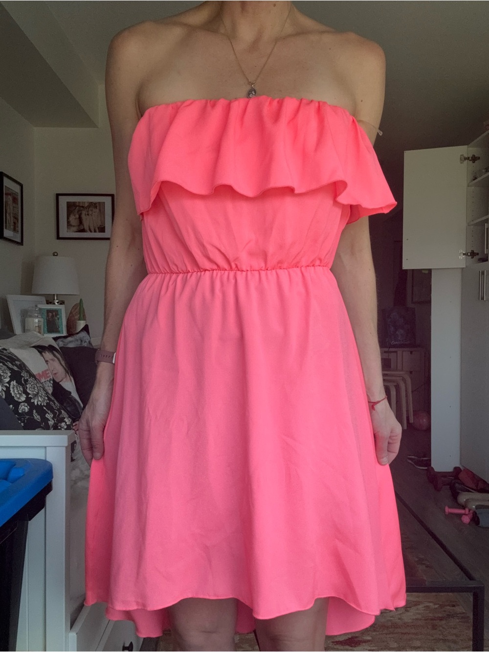 Off-Shoulder Asymmetrical Dress in Bright Pink